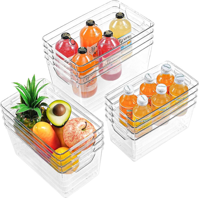 12 Pack Middle Organizers and Storage, Pantry Organization and Storage Bins, Cabinet Organizer, Clear Plastic Storage Containers with Handle，Acrylic Storage Bins for Cabinet, Fridge