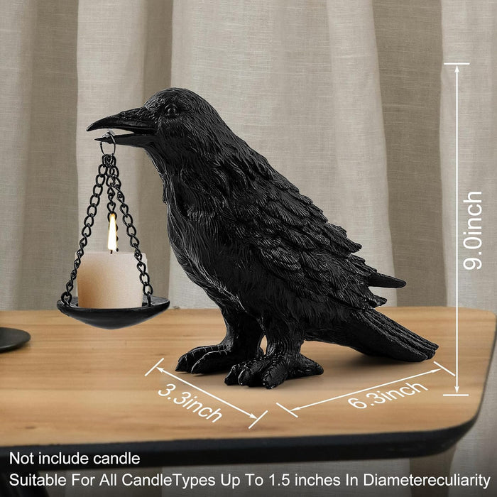 Halloween Decorations Indoor Gothic Home Decor Raven Lamp Tealight Holder for Bedroom Fake Crow Candle Holder Halloween Table Decorations Black