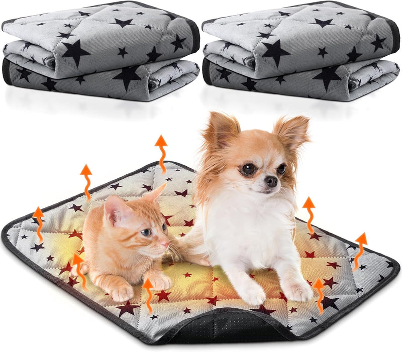 Namalu 4 Pack Self Warming Cat Bed Self Heating Cat Mat Star Pattern Soft Dog Crate Pad Thermal Pet Mat Anti Slip Kennel Dog Washable Warming Bed for Outdoor Indoor(18 x 24 Inch,Gray)