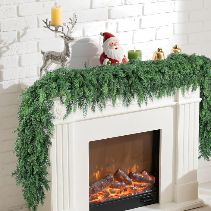 9 Ft Artificial Cedar Garlands, Faux Cypress Garland, Realistic Christmas Real Touch Greenery Pine Garland for Table, Mantle, Wall, Indoor, Outdoor Christmas Decorations (1, 9 FT)