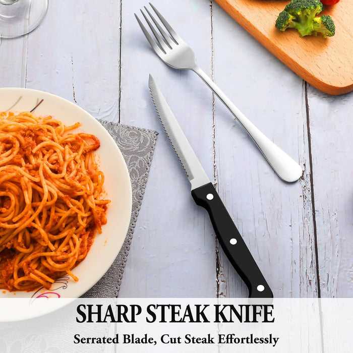 Silverware Set with Steak Knives Service for 4,Stainless Steel Flatware, Mirror Polished Cutlery Utensil Set for Home Kitchen Eating Tableware, Include Fork Knife Spoon, Dishwasher Safe