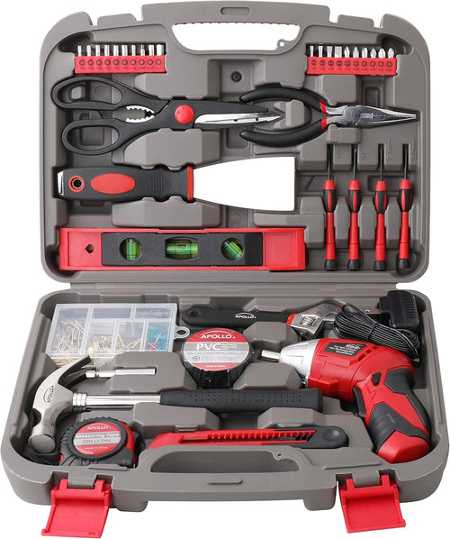 Apollo Tools 135 Piece Household Pink Hand Tools Set with Pivoting Dual-Angle 3.6 V Lithium-Ion Cordless Screwdriver - DT0773N1
