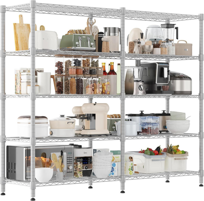Homdox 5 Tier Storage Shelves, Heavy Duty Wire Shelving Unit, Adjustable Metal Shelves for Storage, Garage Rack Pantry Shelves Kitchen Shelving, 14"x60"x72", Silver Gray