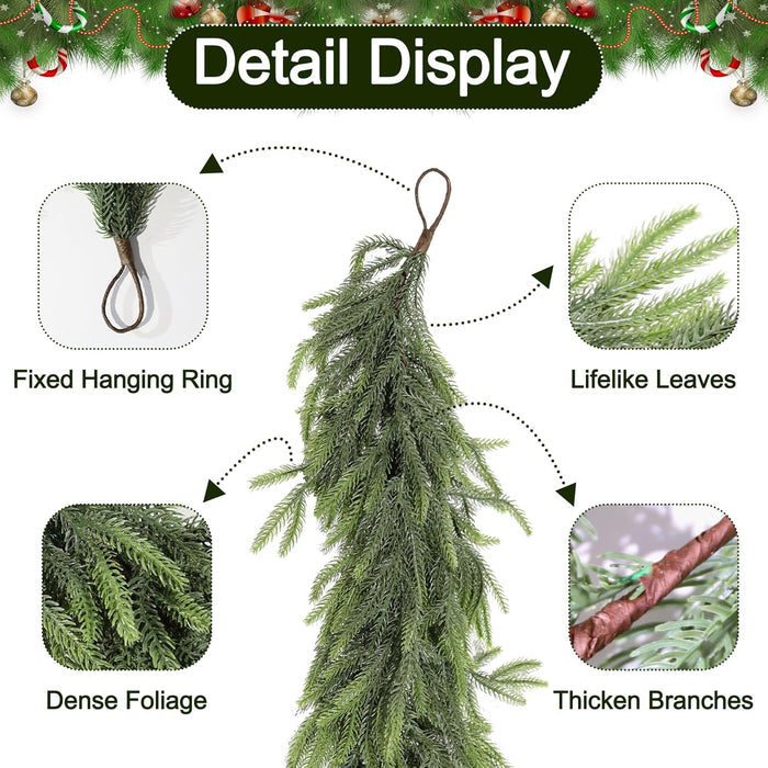 6FT Norfolk Pine Garland, Artificial Christmas Garland for Christmas Decorations