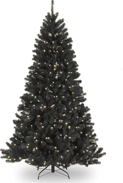 National Tree Company Pre-Lit Artificial Full Christmas Tree, Black, North Valley Spruce, White Lights, Includes Stand, 7.5 Feet