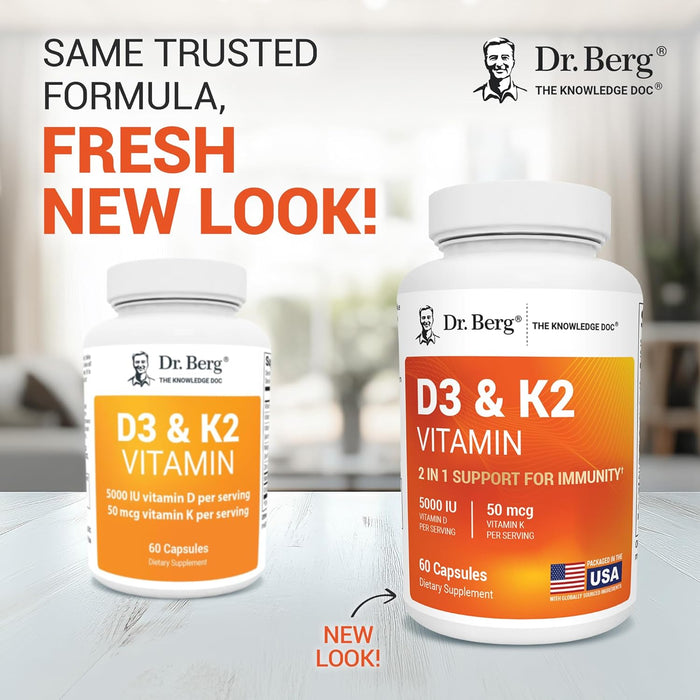 Dr. Berg Maximum Strength 7-in-1 Vitamin D3 K2 5000 IU | Naturally Derived D3 | 4X Lab-Tested & Verified | High Absorption Formula | K2 D3 Vitamin Supplement - 60 Capsules