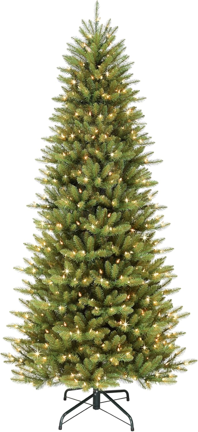 Puleo International 9 Foot Pre-Lit Slim Fraser Fir Artificial Christmas Tree with 800 UL Listed Clear Lights, Green