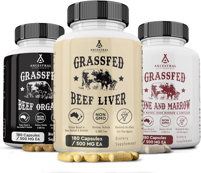 Ancestral Supplements Grass Fed Beef Liver 180 Capsules, Supports Energy Production, Detoxification, Digestion, Immunity and Full Body Wellness, Non-GMO, Freeze Dried Liver Health Supplement