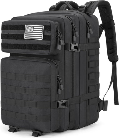 45L Large Gear Tactical Military Rucksack – Durable, Water Resistant, MOLLE Assault Pack for 3 Day Trips, Daily, for Men Women(Black)