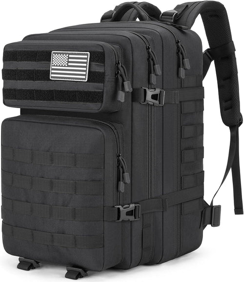 45L Large Gear Tactical Military Rucksack – Durable, Water Resistant, MOLLE Assault Pack for 3 Day Trips, Daily, for Men Women(Black)