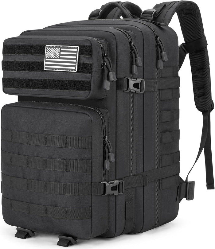 45L Large Gear Tactical Military Rucksack – Durable, Water Resistant, MOLLE Assault Pack for 3 Day Trips, Daily, for Men Women(Black)