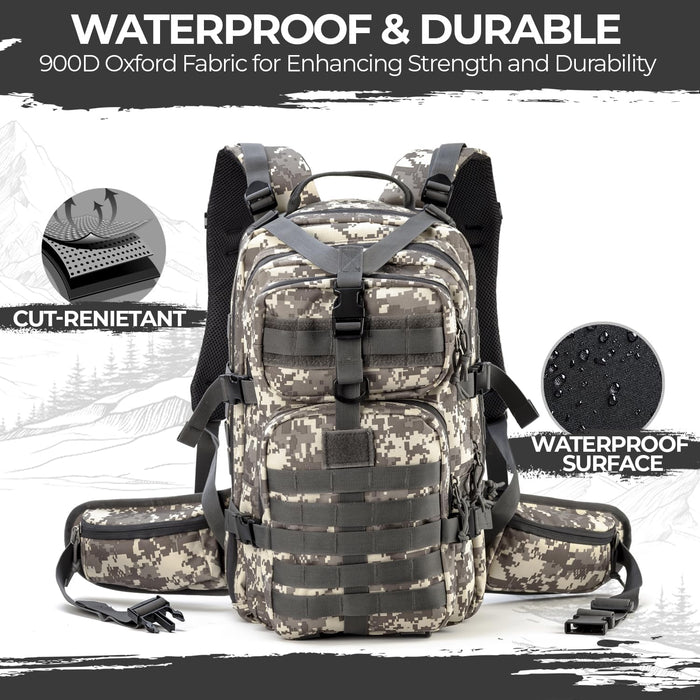 MIRACOL Tactical Survival Backpack Kit: 35L MOLLE Pack with 2.5L Hydration Bladder - Emergency Go Bag for Urban Disaster Volunteers - Reflective Rescue Gear for Evacuation & Field Missions
