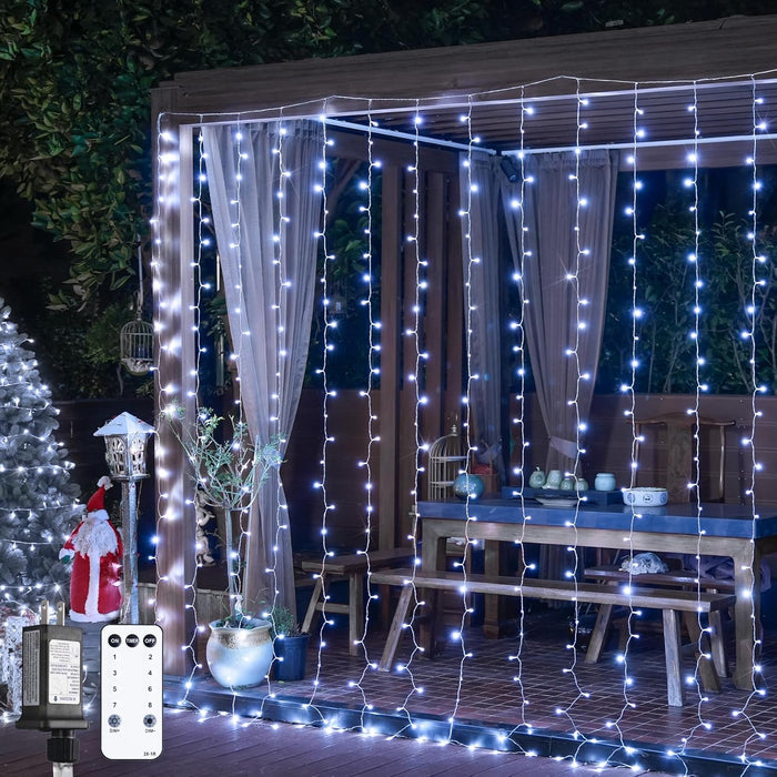 JMEXSUSS 300 LED Remote Control Curtain Lights, Plug in Fairy Curtain Lights Outdoor, Window Wall Hanging String Lights for Bedroom Backdrop Wedding Party Indoor Christmas Patio Dorm Decor, Warm White