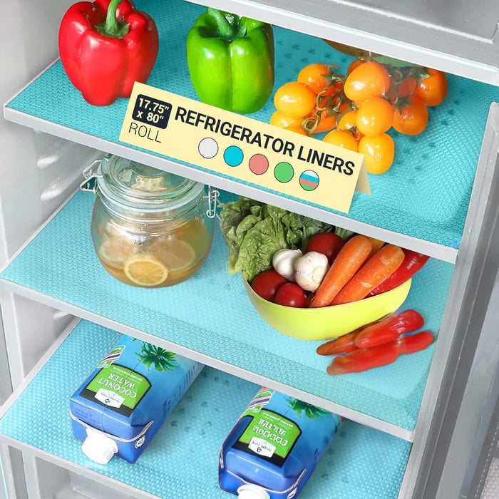 Refrigerator Liners for Shelves (12 Pack) by Linda’s Essentials - Non-Adhesive Shelf or Drawer Liner, BPA-Free Fridge Mats for Kitchen & Cabinets, Easy to Clean, Ideal Household Essentials (Blue)