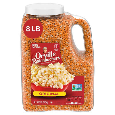 Orville Redenbacher's Gourmet Popcorn Kernels, Original Yellow, 4g Fiber Per Serving, Movie Night Supplies, 8 lb.
