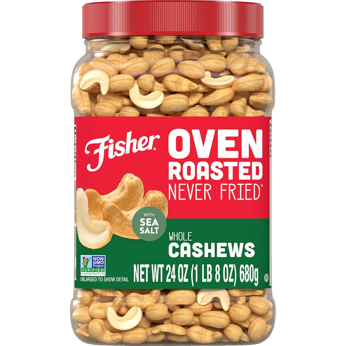 Fisher Oven Roasted Never Fried Mixed Nuts with Peanuts, 24 Ounces (Pack of 1), Peanuts, Almonds, Cashews, Pistachios, Pecans, Trail Mix, Healthy Snacks for Adults, Made With Sea Salt, No Added Oils