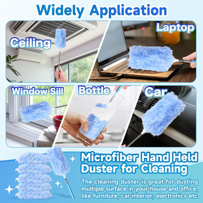 Duster Refills for Swiffer, 360° Thickened Kit with 30 Count Disposable Microfiber Feather Dusters for Office,Window and Furniture Cleaning, Include 2 Extendable Handles