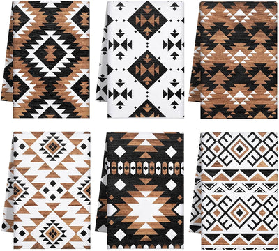 Breling Set of 6 Western Aztec Kitchen Towels Vintage Themed Dish Towel Bathroom Decorative Rustic Cloths for Kitchen Bathroom Home Cooking Housewarming Gifts, 14 x 21 Inch