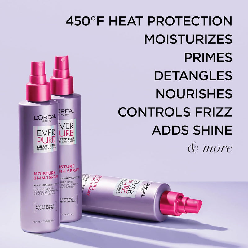 L'Oreal Paris Sulfate Free Moisture 21-in-1 Leave-In Conditioner for Dry Hair, EverPure, 6.7 fl oz