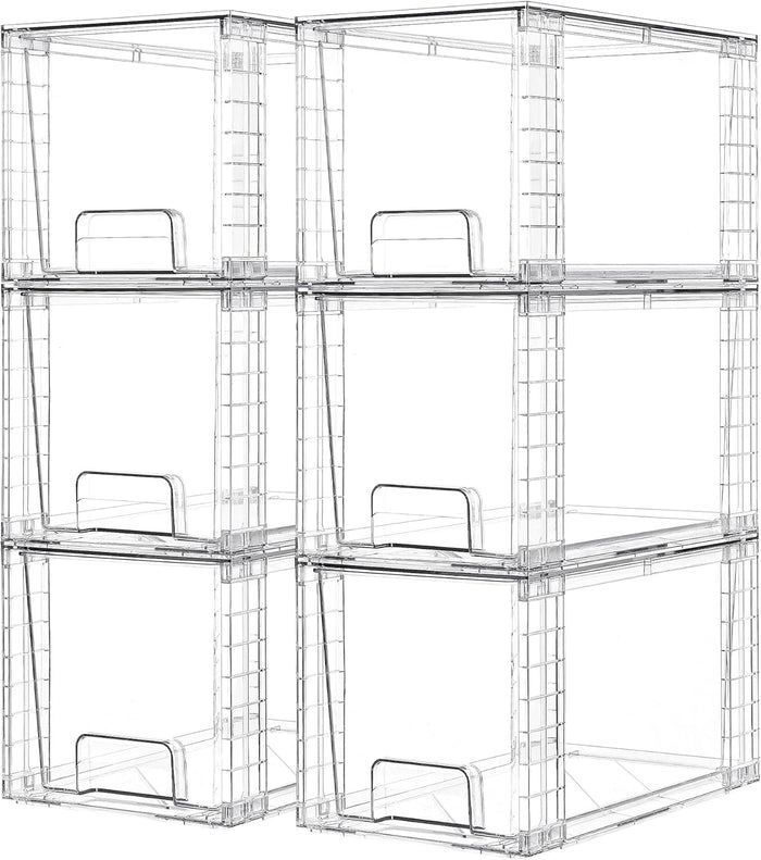 Vtopmart 4 Pack Large Stackable Storage Drawers,Easily Assemble Acrylic Bathroom Closet Undersink Organizers and Storage,Plastic Bins for Kitchen Cabinets,Pantry,Makeup,Medicine Organization