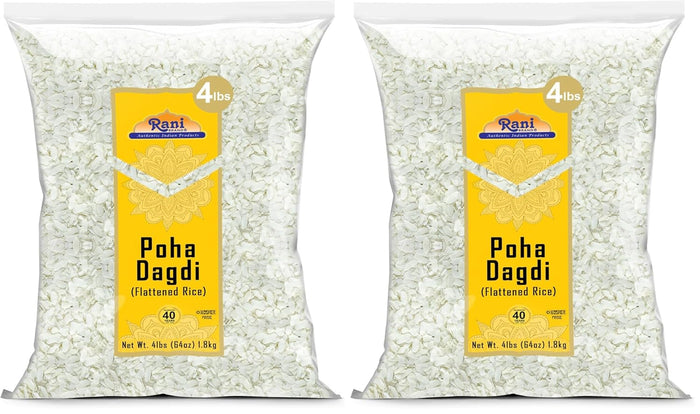 Rani Poha (Powa) Thick Medium-Cut (Flattened Rice) 64oz (4lbs) 1.81kg ~ All Natural, Salt-Free | Vegan | Kosher | No Colors | Gluten Friendly | Indian Origin