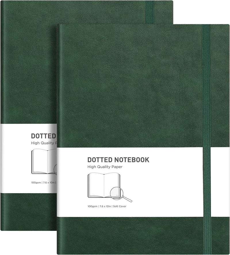 RETTACY Bullet Dotted Journal Notebook, 2-Pack, 192 Numbered Pages per Pack, B5 Medium Size (7.6'' × 10''), Leather Softcover, 100 GSM Thick Paper, for Bullet Journaling (Black & Brown)