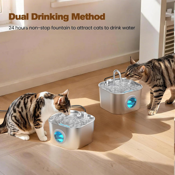 Cat Water Fountain Stainless Steel: Pet Fountains for Cats/Dog Indoor Automatic Waterer Bowls for Drinking Small Animal Water Dispenser Metal Pets Watering Faucet Bottle Auto Kitty Watering Supplies