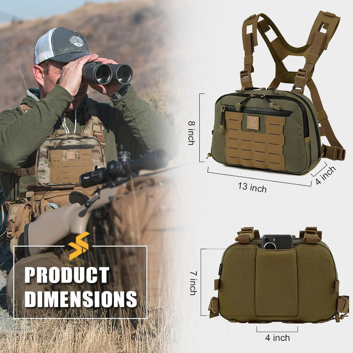 Tactical Chest Rig Bag, 3L Utility Hypalon Molle Chest Rig With Map Pocket 500D Cordura Chest Bag for Hunting Workouts (Ranger Green)