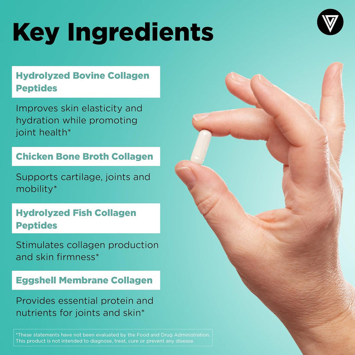Vital Vitamins Multi Collagen for Women & Men - Type I, II, III, V, X - Grass Fed, Non-GMO - 150 Capsules