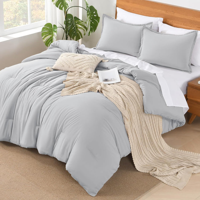 Andency King Size Comforter Set - 7 Pieces Bed in a Bag King Bedding Comforter Sets Oatmeal, Winter Solid Soft Lightweight Comforter with Fitted Sheets, Flat Sheets, Pillowcases & Shams
