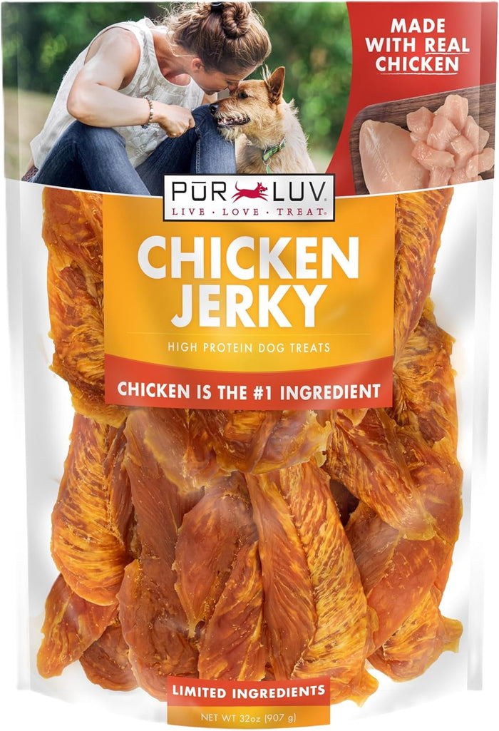 Pur Luv Chicken Jerky Dog Treats, Made with 100% Real Chicken Breast, 16 Ounces, Healthy, Easily Digestible, Long-Lasting, High Protein, Satisfies Dog's Urge to Chew