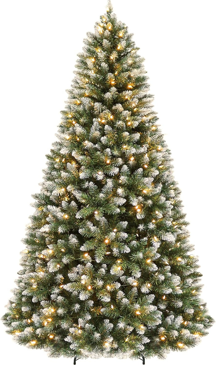 Hykolity 7.5 ft Prelit Christmas Tree, Artificial Christmas Tree with 450 Warm White Lights, 1450 Branch Tips, Metal Stand and Hinged Branches