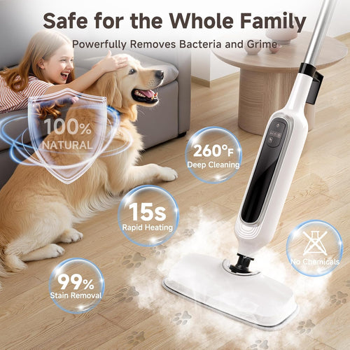 12-in-1 Steam Mop, Detachable Handheld Steam Cleaner for Home, 23FT Cord, 3 Steam Modes & LED Display, Steam Mops for Floor Cleaning, Bathroom, Windows, Sofas, Clothes, Tile Grout, Carpets, Furniture