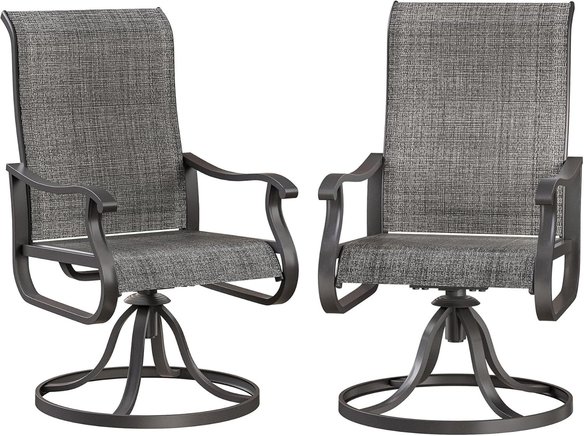 Patio Swivel Chairs Set of 2, Outdoor Dining Chairs with High Back, All-Weather Swivel Rocker Chair for Lawn, Porch or Garden (Brown)