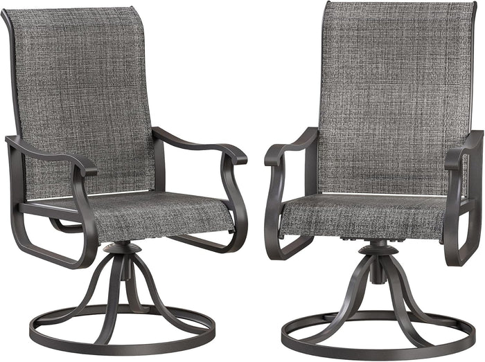 Patio Swivel Chairs Set of 2, Outdoor Dining Chairs with High Back, All-Weather Swivel Rocker Chair for Lawn, Porch or Garden (Brown)