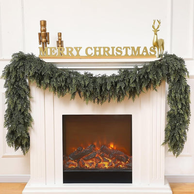 9FT Cedar Garland, 162 Tips Real Touch Christmas Garland, Artificial Winter Pine Garland for Mantle Table Stairs Wall, Outdoor Christmas Decorations Indoor Greenery Garlands Holiday Decorations