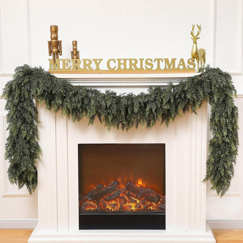 9FT Cedar Garland, 162 Tips Real Touch Christmas Garland, Artificial Winter Pine Garland for Mantle Table Stairs Wall, Outdoor Christmas Decorations Indoor Greenery Garlands Holiday Decorations