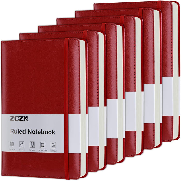 ZCZN Lined Journal Notebooks for Work, 5.5x8.3 in, 192 Pages, Hardcover Leather A5 Journals for Writing, Diary & Travel, College Ruled Journaling Notebooks for School, Office, Home (Black*6)