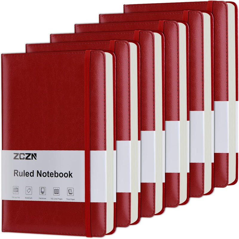 ZCZN Lined Journal Notebooks for Work, 5.5x8.3 in, 192 Pages, Hardcover Leather A5 Journals for Writing, Diary & Travel, College Ruled Journaling Notebooks for School, Office, Home (Black*6)