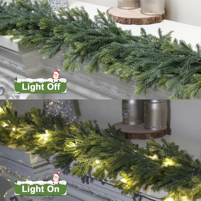 6 FT Christmas Garland Pre Lit Cedar Garlands Artificial Pine Cypress Garlands for Dining Tables Mantle Porches Outdoor Christmas Decorations