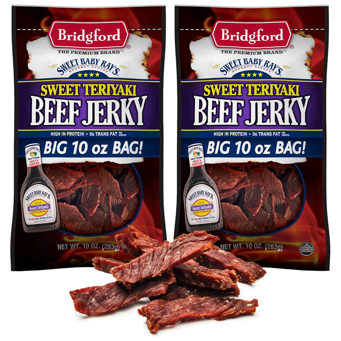 Bridgford Sweet Baby Ray’s Beef Jerky Original 10 oz Pack of 3 - High Protein Healthy Snacks for Your Dietary Preferences - Ready-to-Eat Beef Jerky for On-the-Go Snacking and Busy Lifestyles