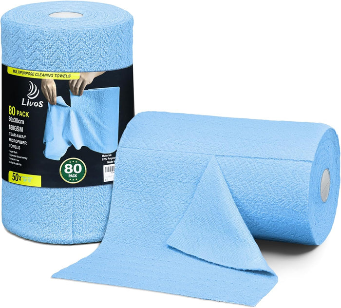 LIVOS Microfiber Cleaning Cloth Roll - 80 Pack, Reusable Paper Towels, Microfiber Towels for Cars, Super Absorbent Lint Free Cleaning Rags for House, Kitchen, Window-Light Purple, 11.5"x11.5"