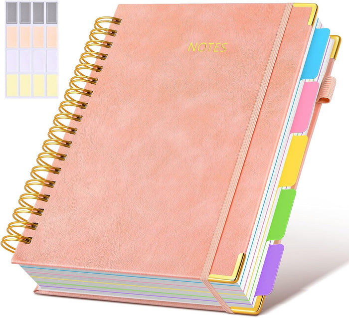 Hardcover Spiral Notebook journal with Removable Dividers Tabs, 300 Pages Leather 5 Subject Notebook College Ruled, 8"x10" Large B5 Notebooks for Work School Note taking, Lined Journal for Women,Green