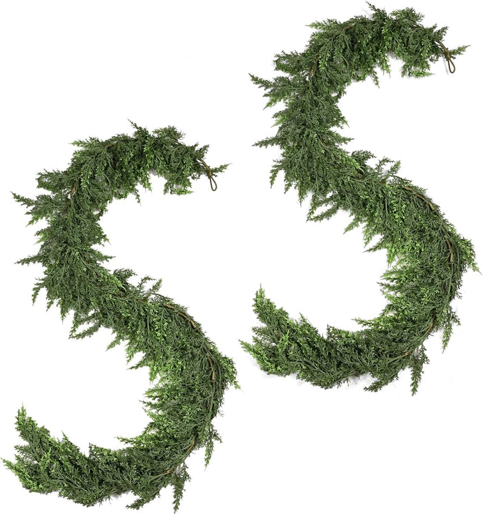 2 Pcs 6ft Christmas Garlands Cypress Garland, 160 Branches Real Touch Artificial Faux Greenery Garland for Mantle, Table, Wall, Indoor, Outdoor Christmas Decorations