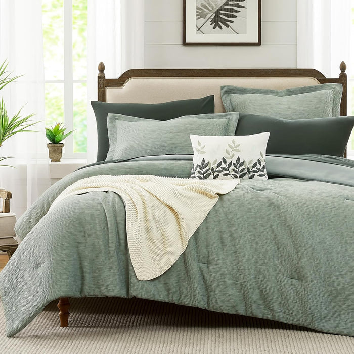 MaiRêve Charcoal Grey Queen Comforter Set, Textured Design Grey Crinkle Bed in A Bag Queen Size, Queen Comforter Set with 7 Pieces with Comforter, Sheets, Pillowcases & Shams 90"x 90"