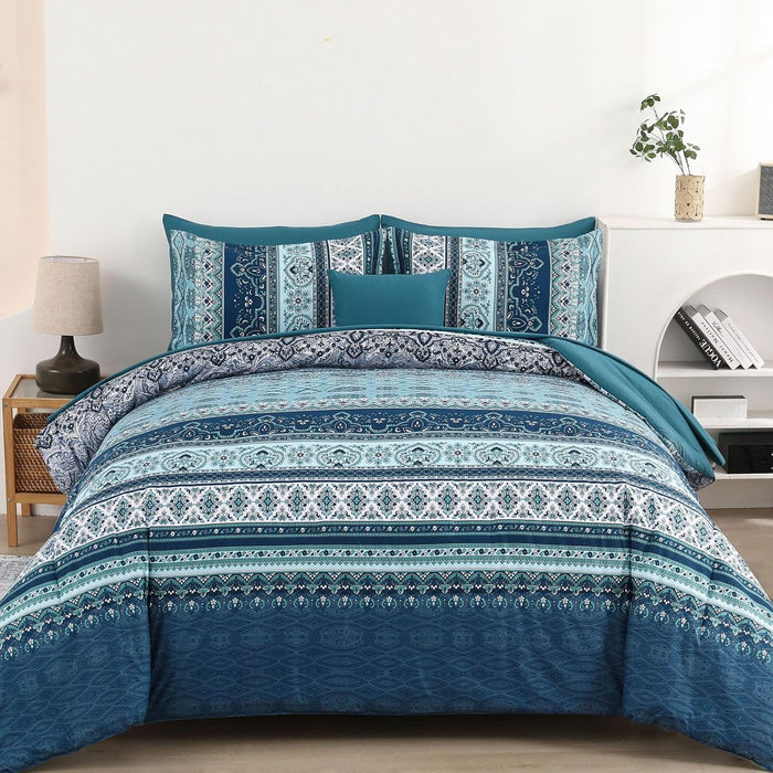 Cottolester Boho Comforter Set Queen Size Light Blue Comforter Set 8 Piece Bed in a Bag Paisley Floral Bedding Sets All Season