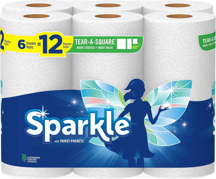 Sparkle Pick-A-Size Paper Towels, 6 Double Rolls = 12 Regular Rolls, Everyday Value Paper Towel With Full And Half Sheets