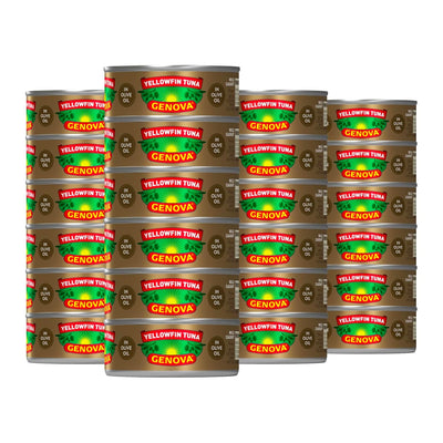Genova Premium Yellowfin Tuna in Olive Oil, 5 Ounce Cans, 24-Pack – Nutrient Rich, High Protein Canned Tuna Fish - Delicious, Easy, Nutritious Ready to Eat Meals