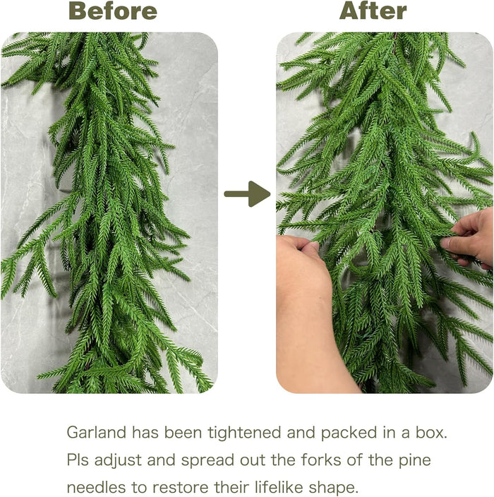 Christmas Garland Norfolk Pine Garland Real Touch Artificial Greenery Garland for Mantle Fireplace Table Indoor Outdoor Decor 6FT