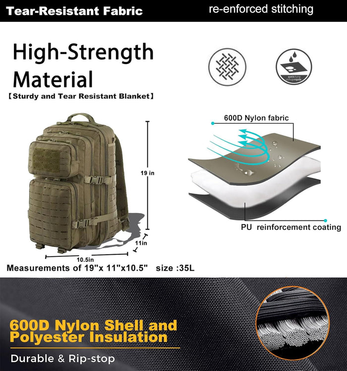 Military Tactical Backpack for Men 35L Small Molle System Water Resistant 3 Day Survival Assault Pack for Bug Out Bag Rucksack Travel Hiking Camping Gym Range Trekking Hunting Sport Work (Green)